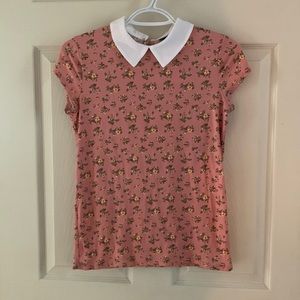 Pink floral collared tshirt